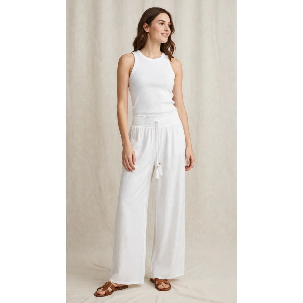 Time and Tru Plus Cover Up Pants Womens 2X White Smocked Waist Wide Leg NWT